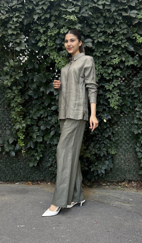 Si Design Keten Düz Gömlek KHAKİ - 3