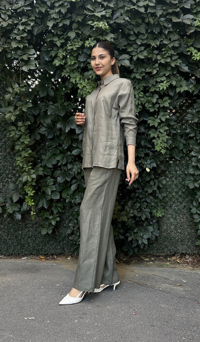 Si Design Keten Düz Gömlek KHAKİ - 3