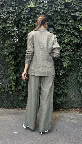 Si Design Keten Düz Gömlek KHAKİ - 4