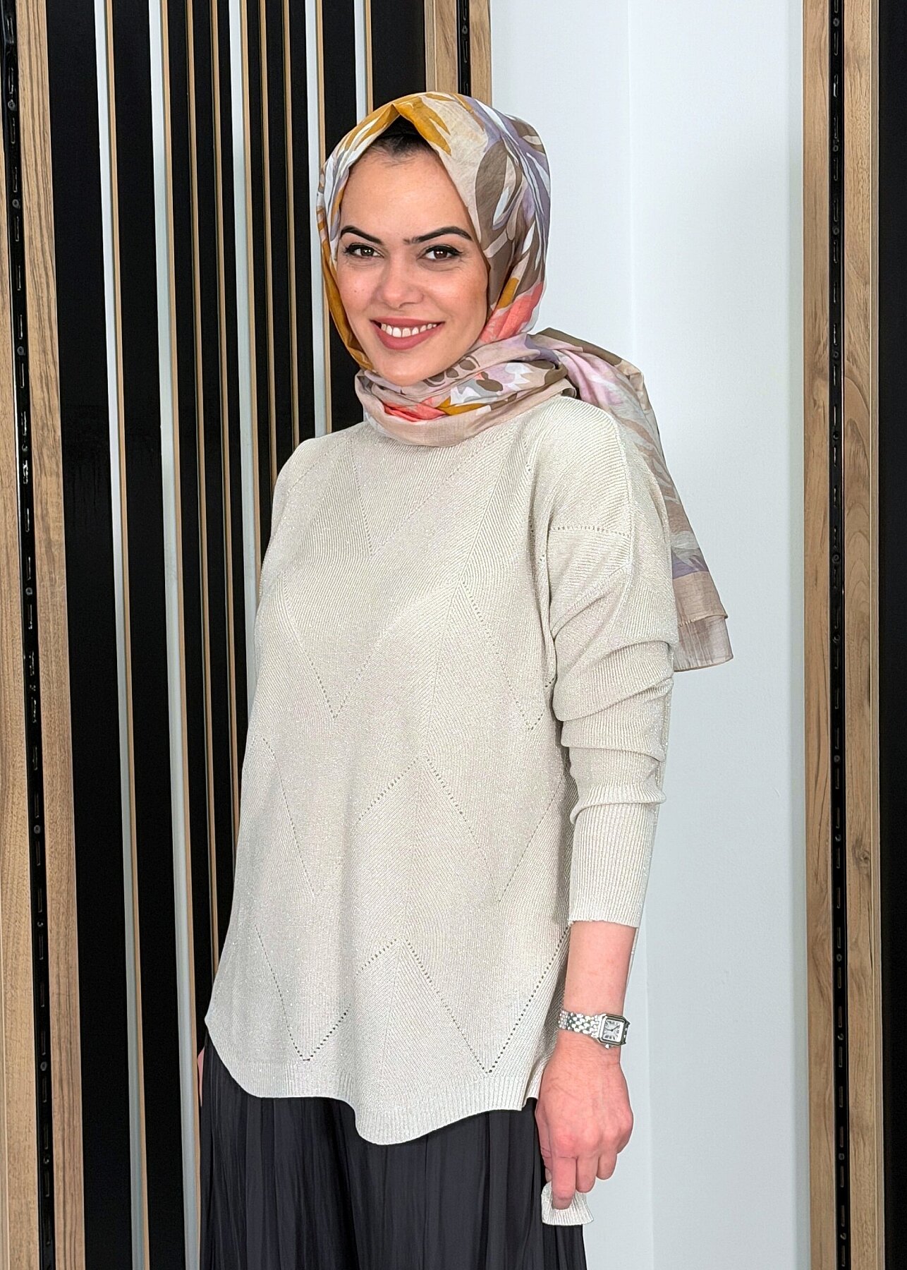 Si Design Knit Simli Tunik BEJ - 2