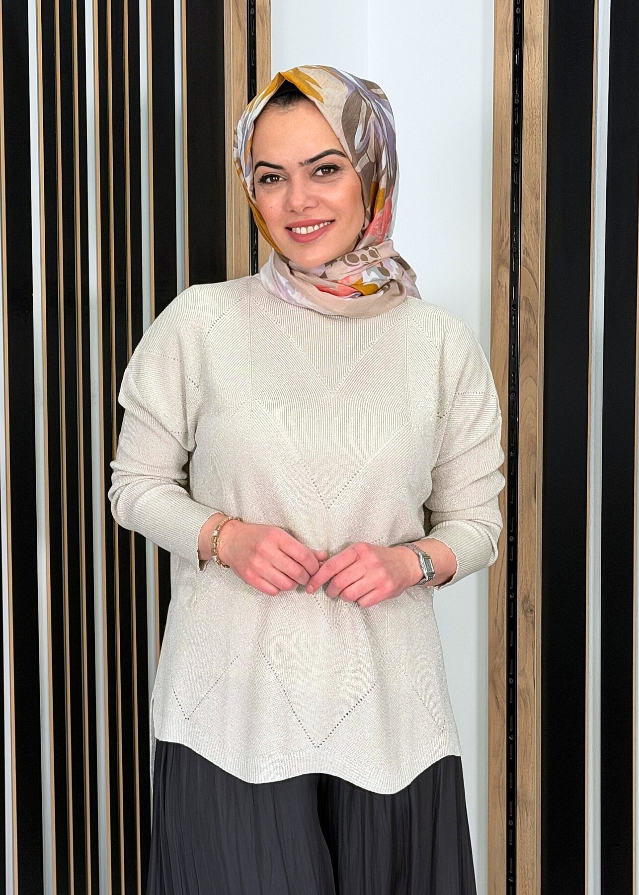 Si Design Knit Simli Tunik BEJ - 1