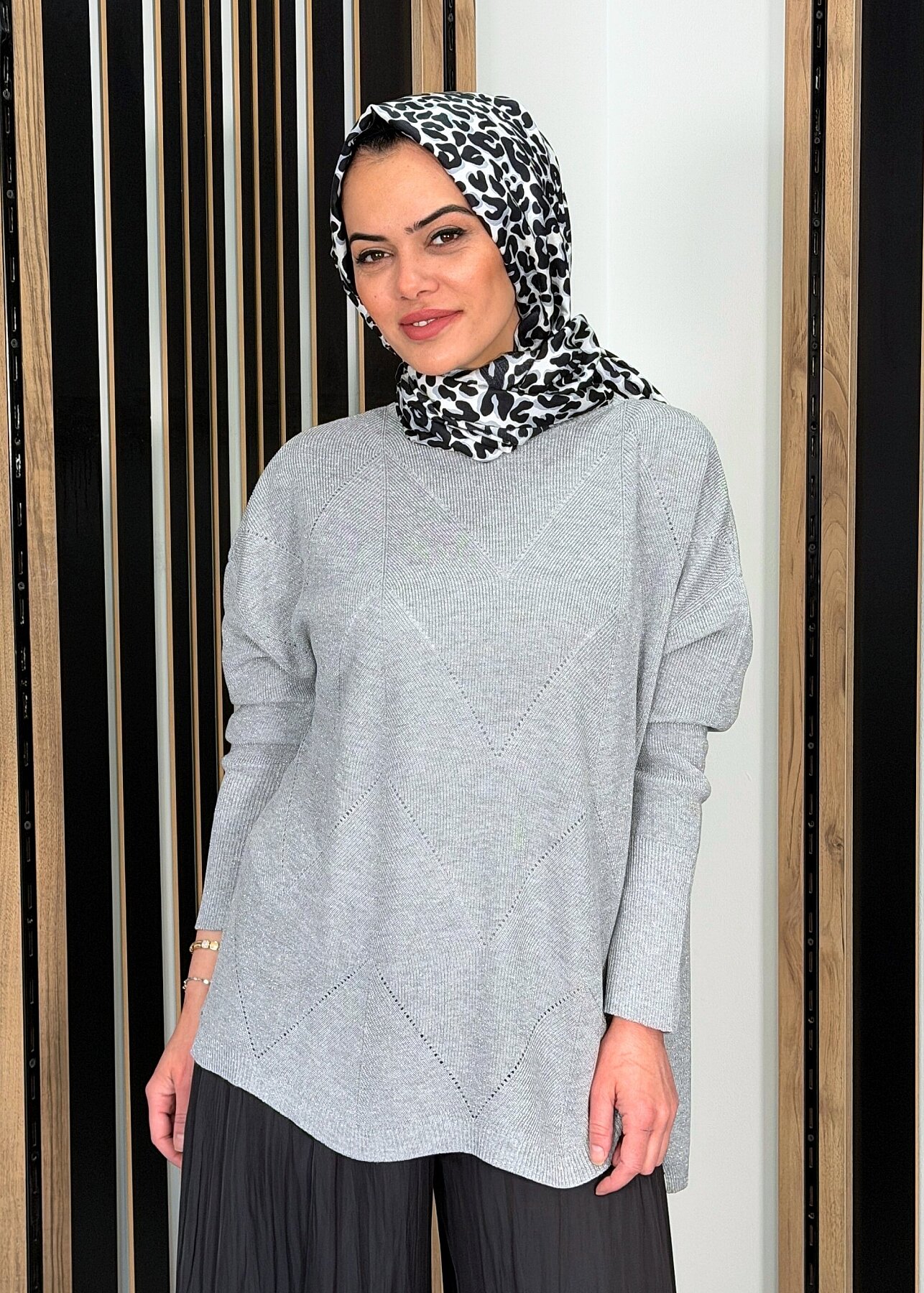 Si Design Knit Simli Tunik GRİ - 1