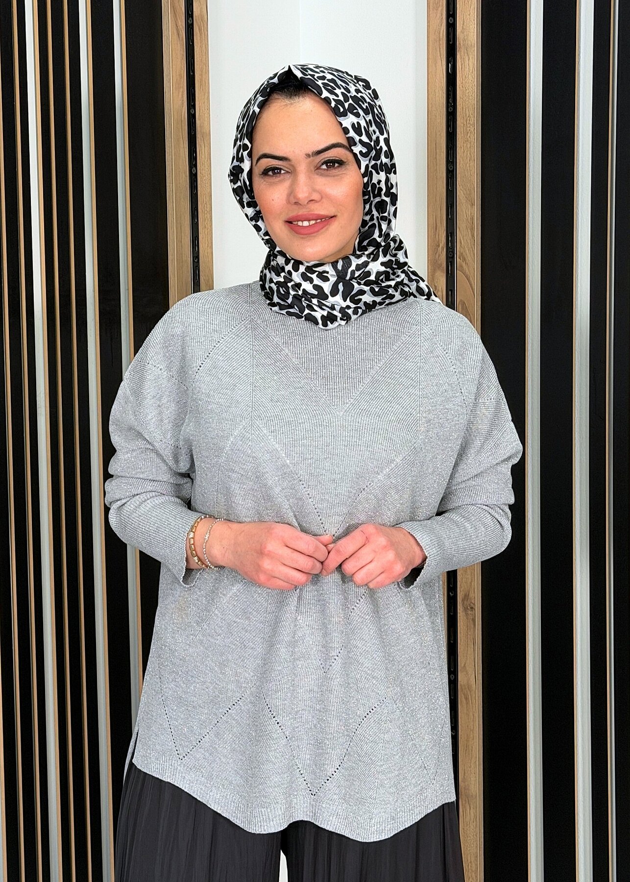 Si Design Knit Simli Tunik GRİ - 3