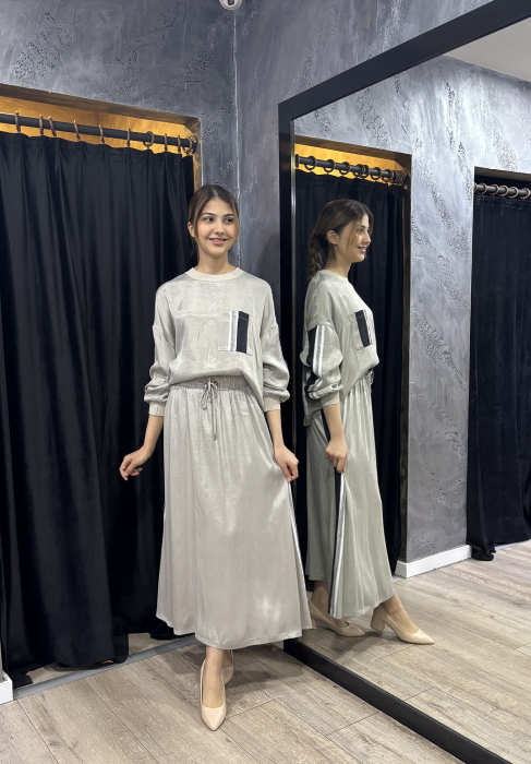 Si Design Kolları Parça Detaylı Bluz GREY - 2