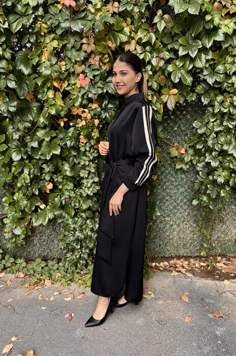 Si Design Kolları Zincir Detaylı Elbise BLACK - 1