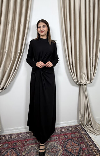 Si Design Önden Büzgülü Penye Elbise BLACK
