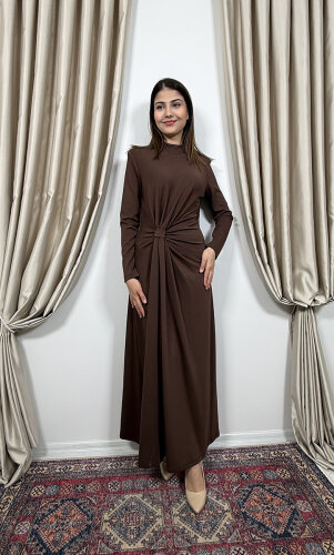 Si Design Önden Büzgülü Penye Elbise Brown