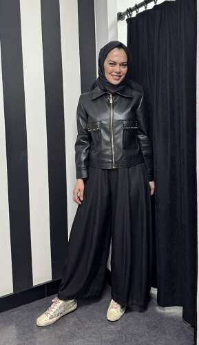 Si Design Önden Cepli Deri Ceket BLACK - 3