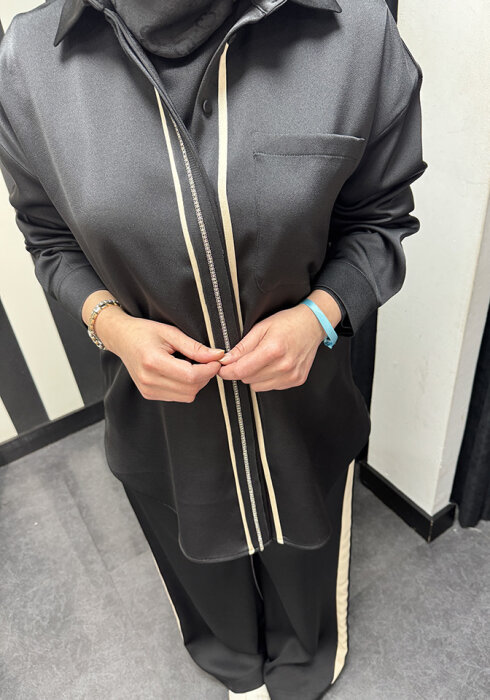 Si Design Önden Taş Detaylı Gömlek BLACK - 4