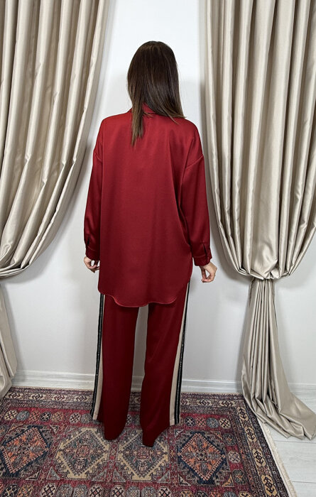 Si Design Önden Taş Detaylı Gömlek WINE - 5