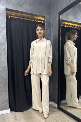 Si Design Önü Dikiş Detaylı Gömlek BEJ 