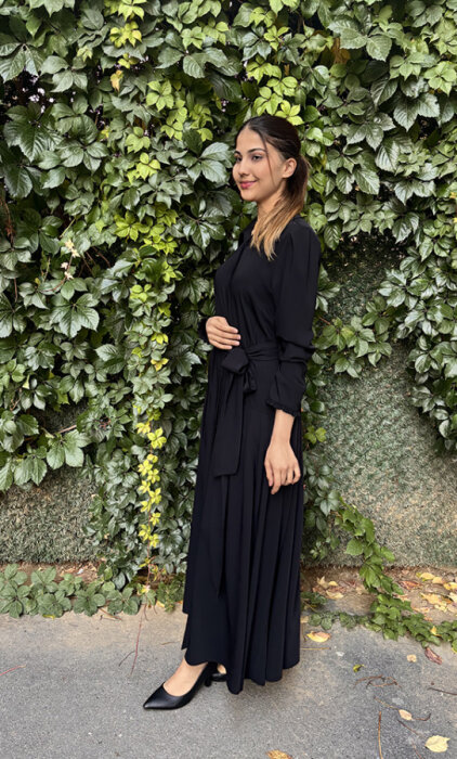 Si Design Önü Düğme Kemerli Elbise BLACK - 3