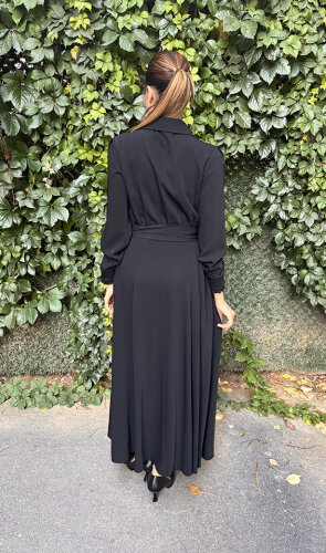 Si Design Önü Düğme Kemerli Elbise BLACK - 4