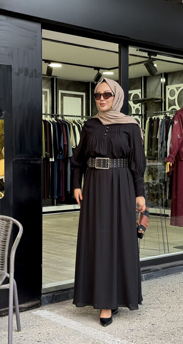 Si Design Önü Düğmeli Elbise BLACK - 3