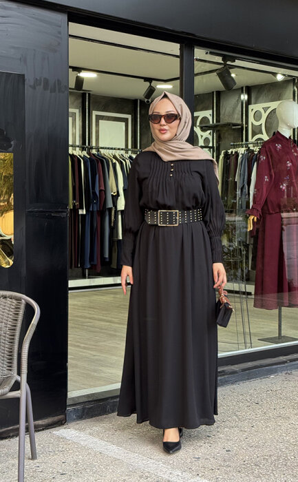 Si Design Önü Düğmeli Elbise BLACK - 4