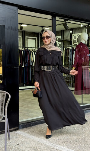 Si Design Önü Düğmeli Elbise BLACK 