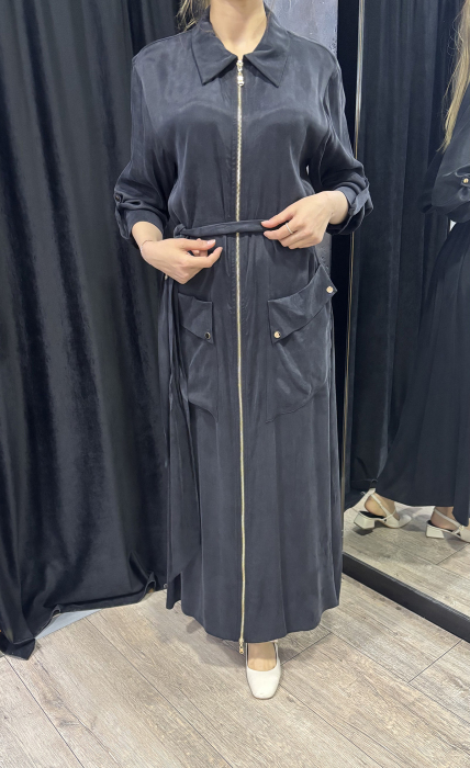 Si Design Önü Fermuarlı Cupro Elbise BLACK - 2