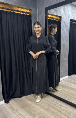 Si Design Önü Fermuarlı Cupro Elbise BLACK 