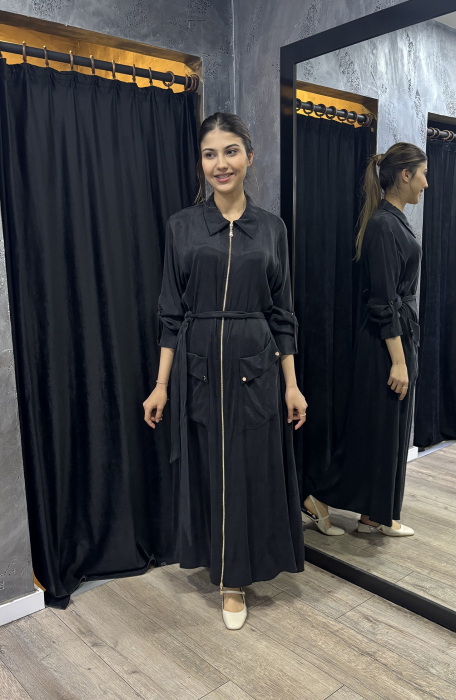 Si Design Önü Fermuarlı Cupro Elbise BLACK - 4
