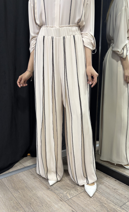 Si Design Oya Detaylı Beli Lastikli Pantolon BEİGE - 2