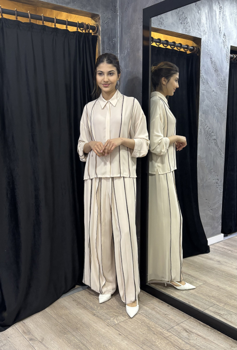 Si Design Oya Detaylı Beli Lastikli Pantolon BEİGE - 1