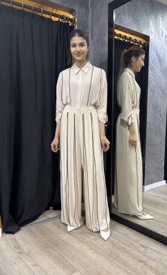 Si Design Oya Detaylı Beli Lastikli Pantolon BEİGE - 3