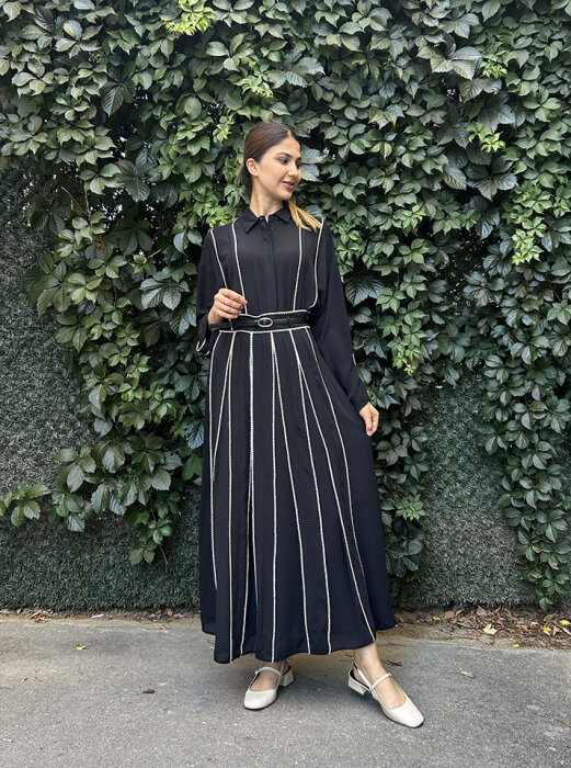 Si Design Oya Detaylı Kemerli Etek BLACK - 2