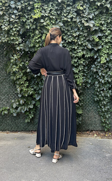 Si Design Oya Detaylı Kemerli Etek BLACK - 4