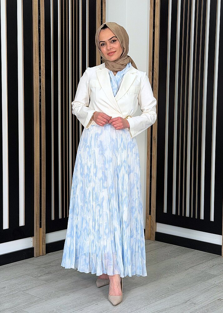 Si Design Pliseli Desenli Etek BLUE - 3