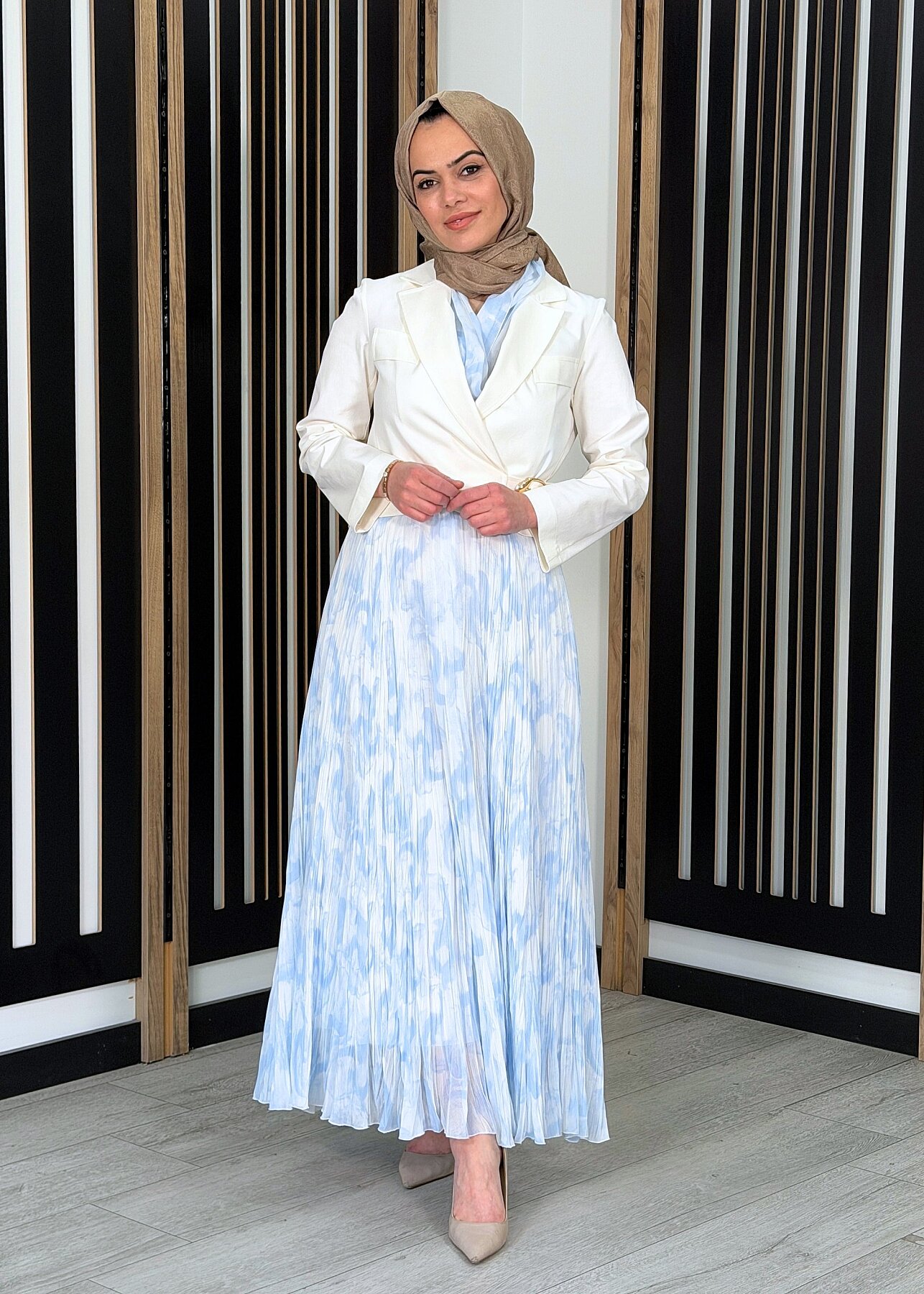 Si Design Pliseli Desenli Etek BLUE - 3
