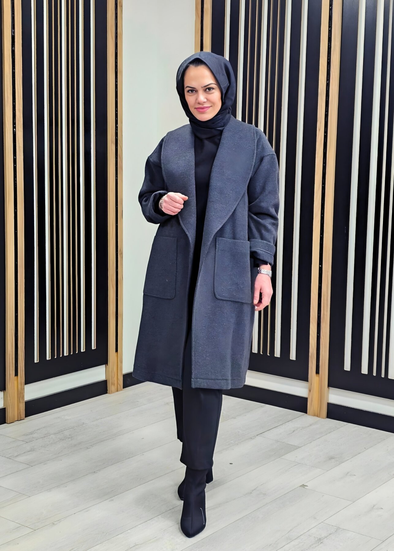 Si Design Şal Yaka Kaşe Kaban ANTRASİT - 1