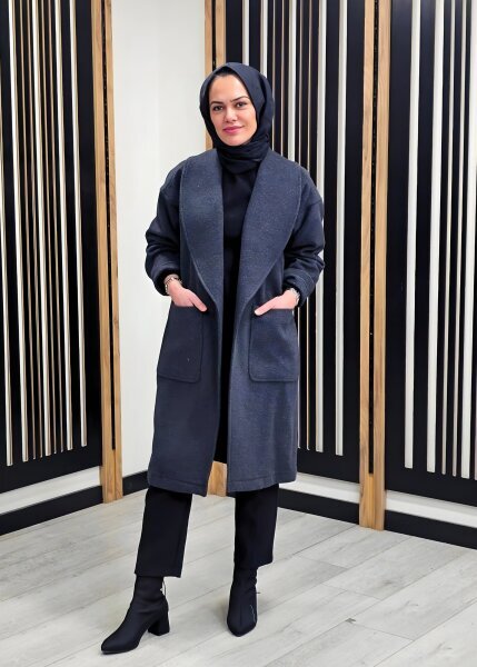 Si Design Şal Yaka Kaşe Kaban ANTRASİT - 2