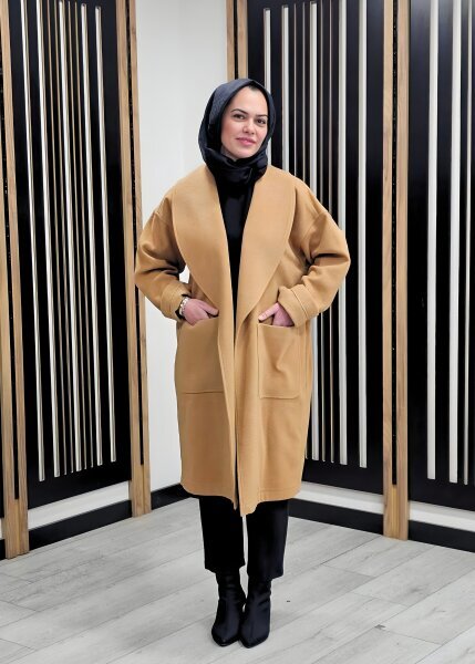 Si Design Şal Yaka Kaşe Kaban CAMEL
