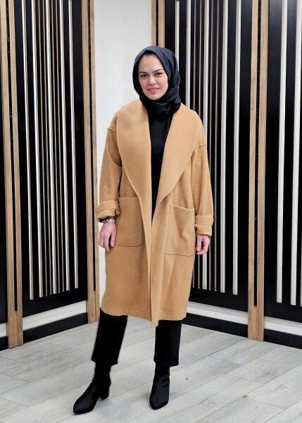 Si Design Şal Yaka Kaşe Kaban CAMEL - 2