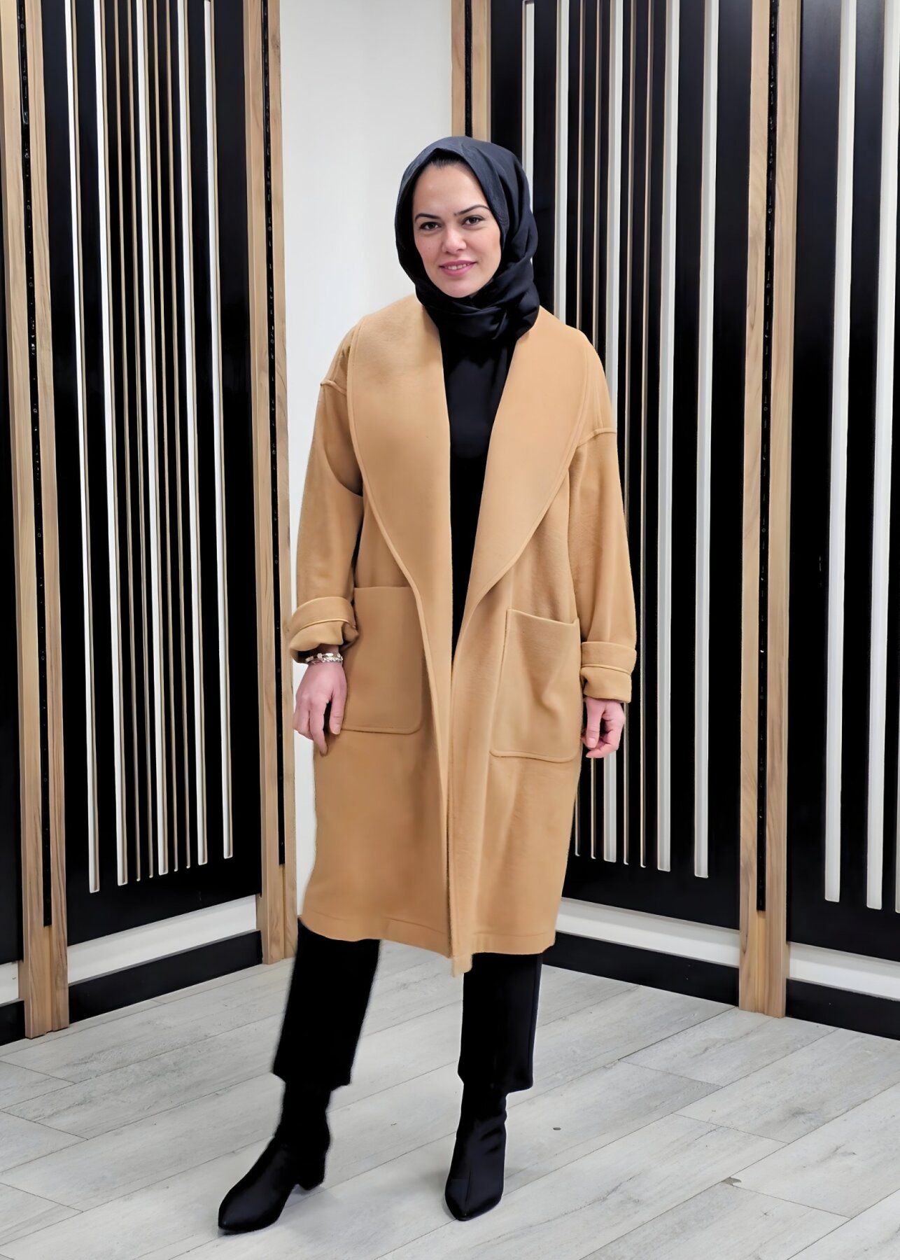 Si Design Şal Yaka Kaşe Kaban CAMEL - 2