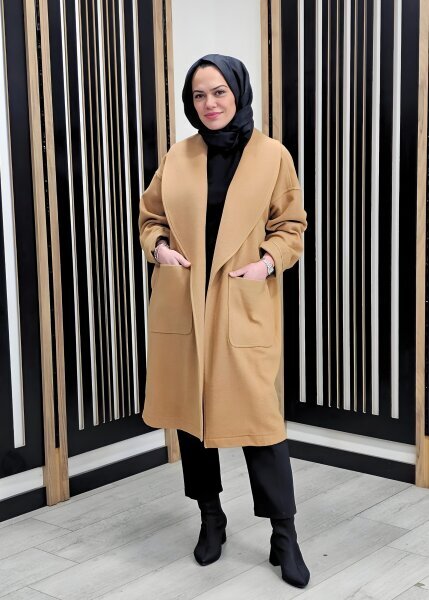 Si Design Şal Yaka Kaşe Kaban CAMEL - 3