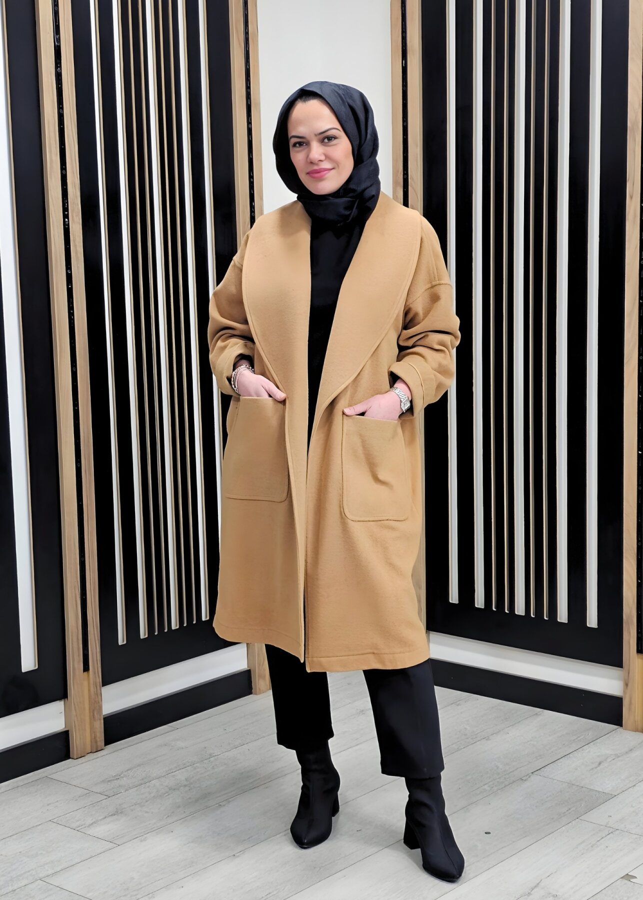 Si Design Şal Yaka Kaşe Kaban CAMEL - 3