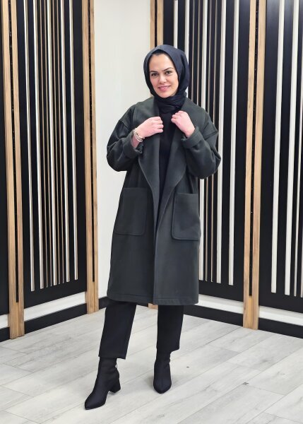 Si Design Şal Yaka Kaşe Kaban HAKİ