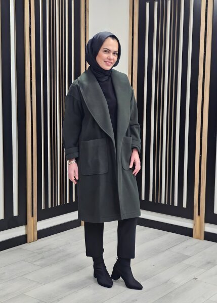 Si Design Şal Yaka Kaşe Kaban HAKİ - 2