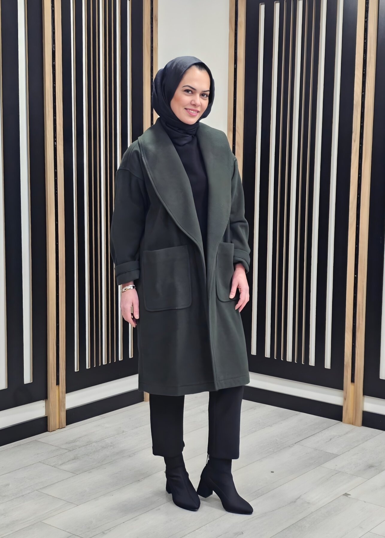 Si Design Şal Yaka Kaşe Kaban HAKİ - 2