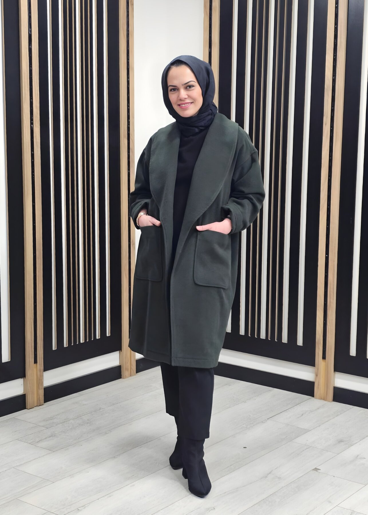 Si Design Şal Yaka Kaşe Kaban HAKİ - 3