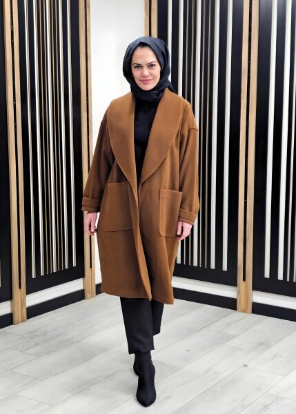 Si Design Şal Yaka Kaşe Kaban KAHVE