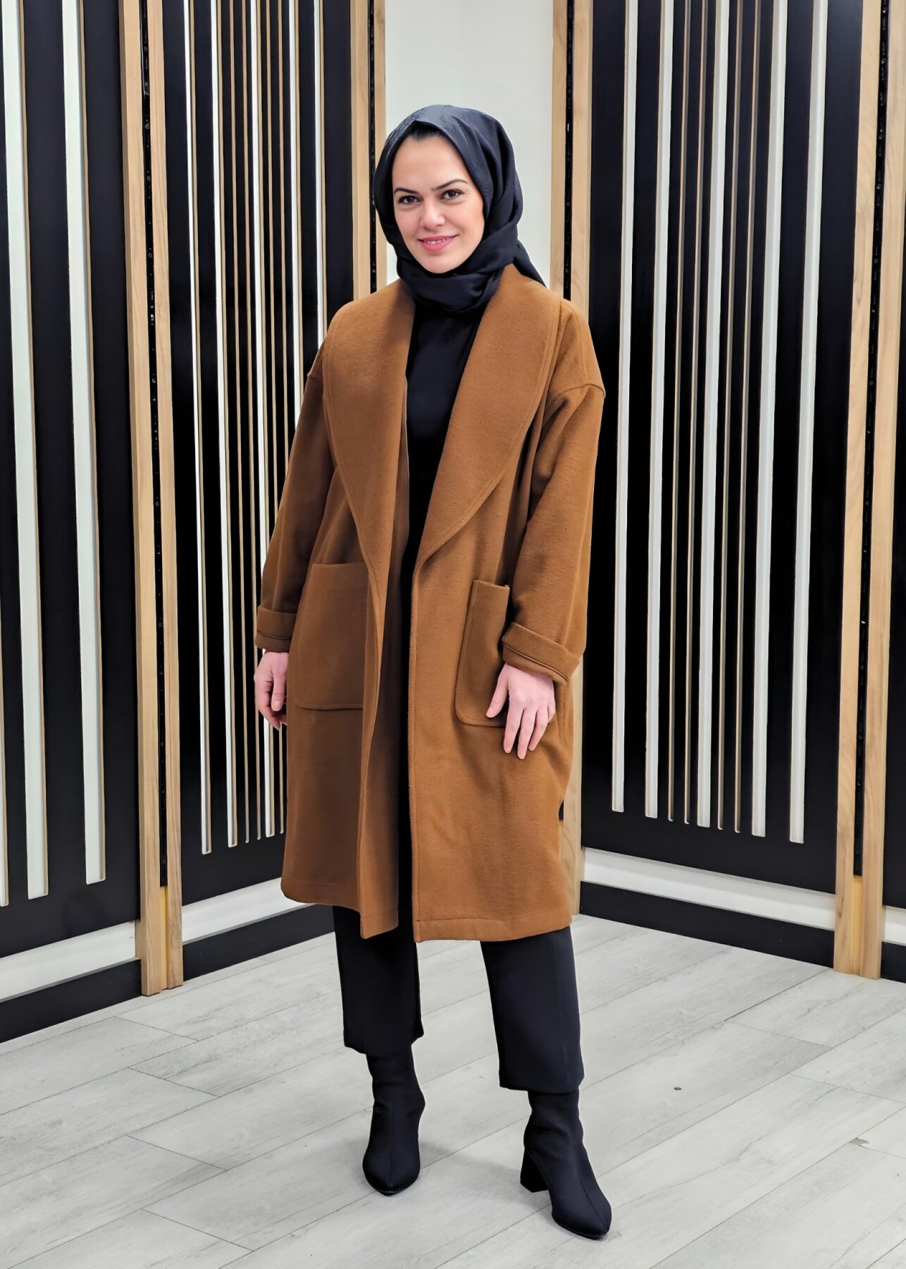 Si Design Şal Yaka Kaşe Kaban KAHVE - 2