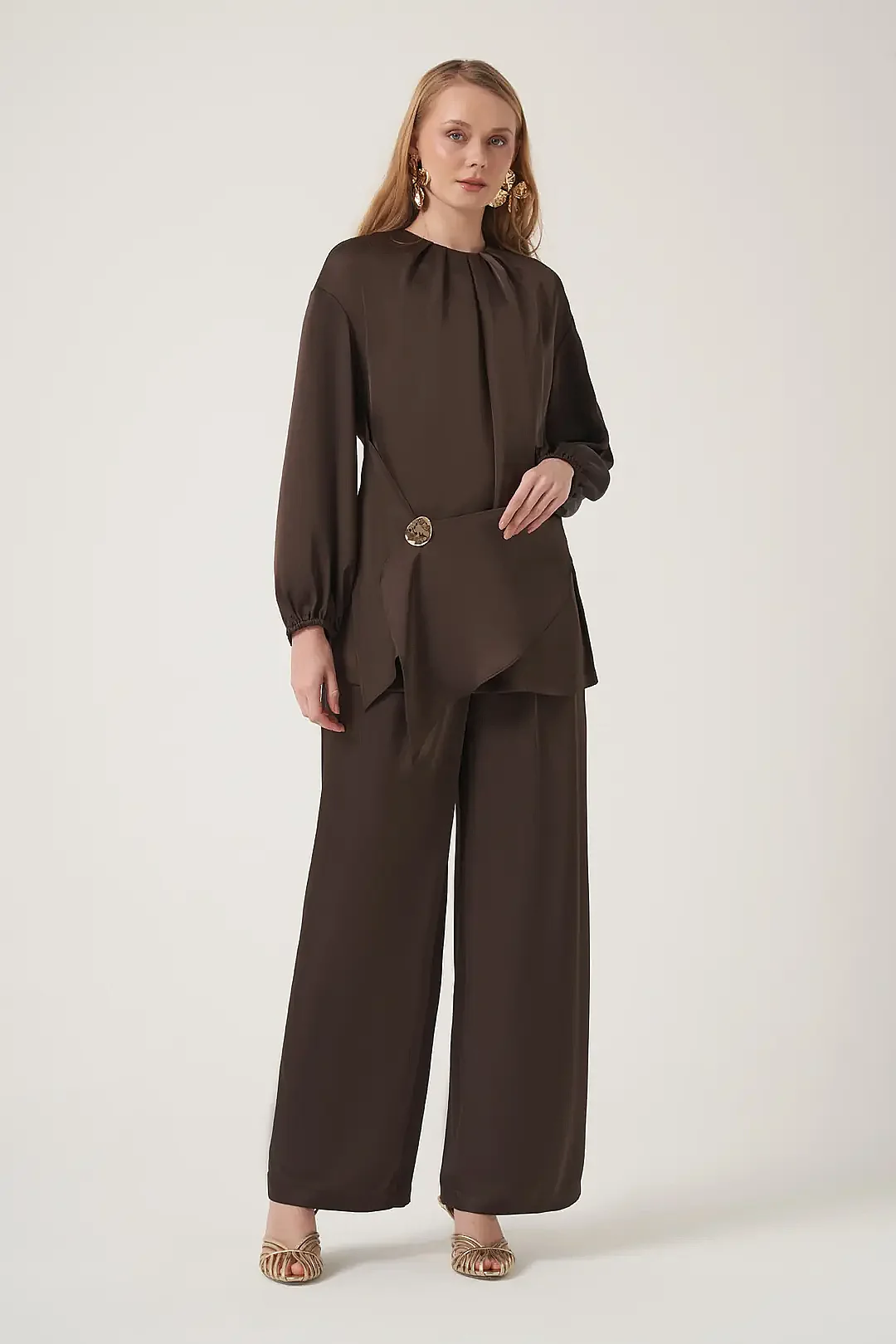 Si Design Saten Bluz KAHVE - 1