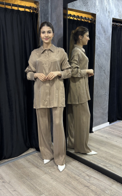 Si Design Teş Detaylı Cupro Gömlek MİNK - 2
