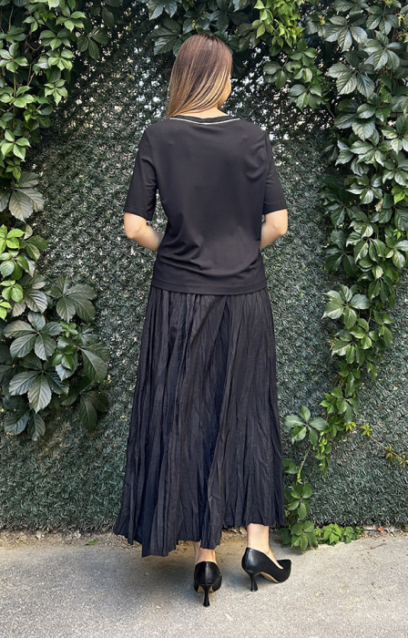 Si Design Yakası Taşlı Kısa Kol Bluz BLACK - 3