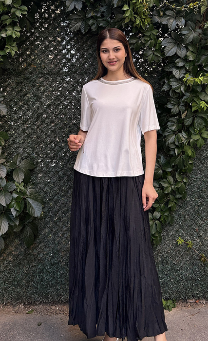 Si Design Yakası Taşlı Kısa Kol Bluz EKRU - 1