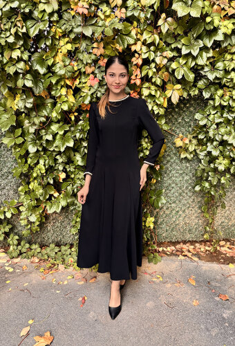 Si Design Yakası ve Kol Ucu Örgü Krep Elbise BLACK - 2