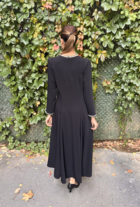 Si Design Yakası ve Kol Ucu Örgü Krep Elbise BLACK - 3