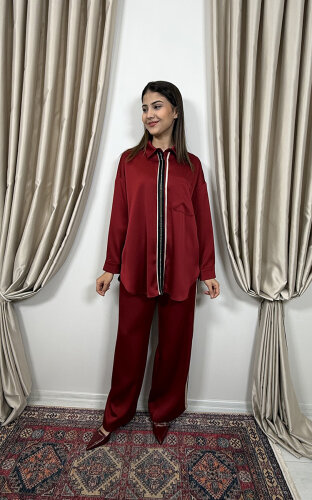 Si Design Yandan Taş Detaylı Pantolon WINE (1)